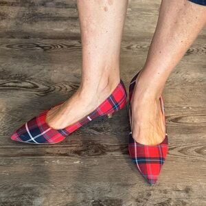 Plaid Red and Blue kitten heels